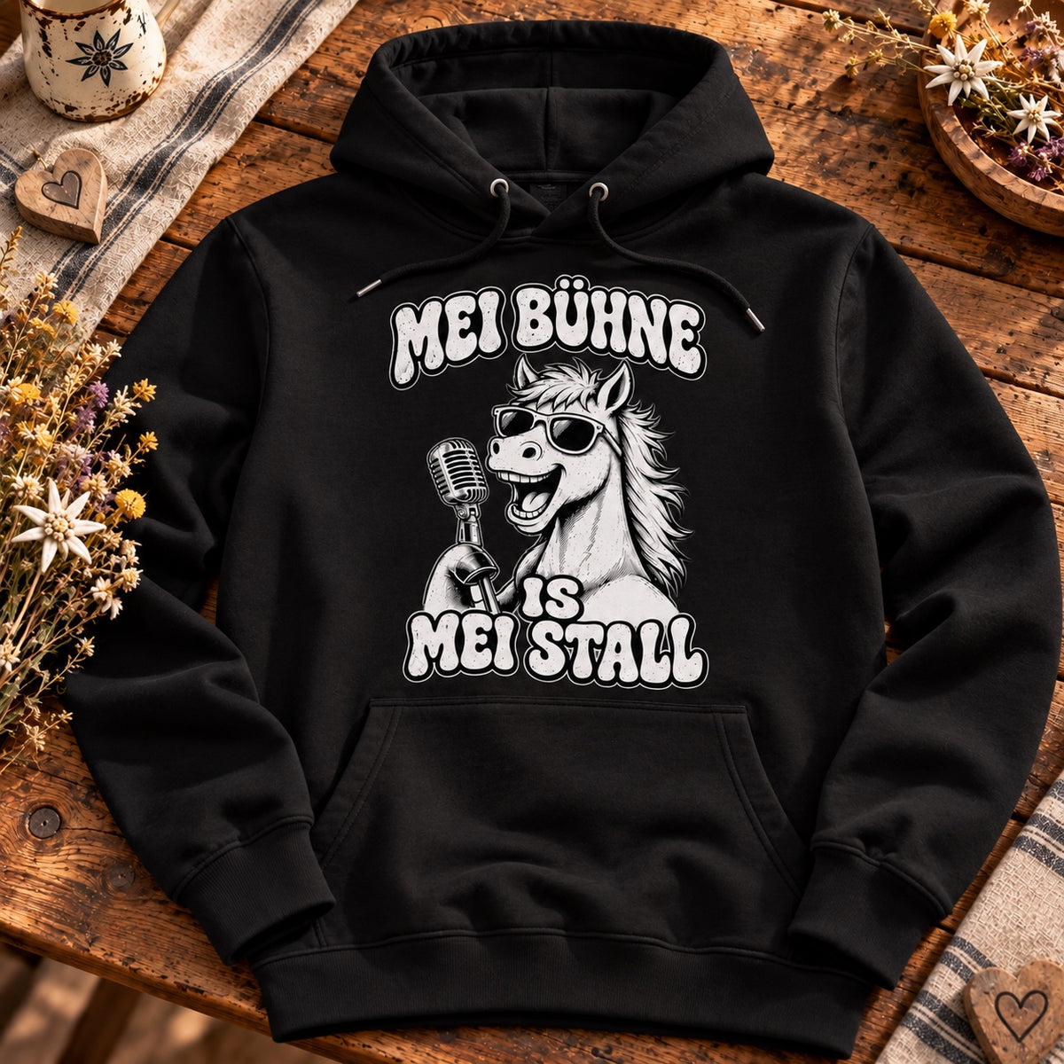 Pferdebua Hoodie schwarz – Mei Bühne is mei Stall