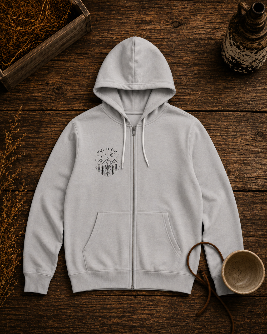 Zipper-Hoodie Damen I Vui High grau, Wappen & mit Text