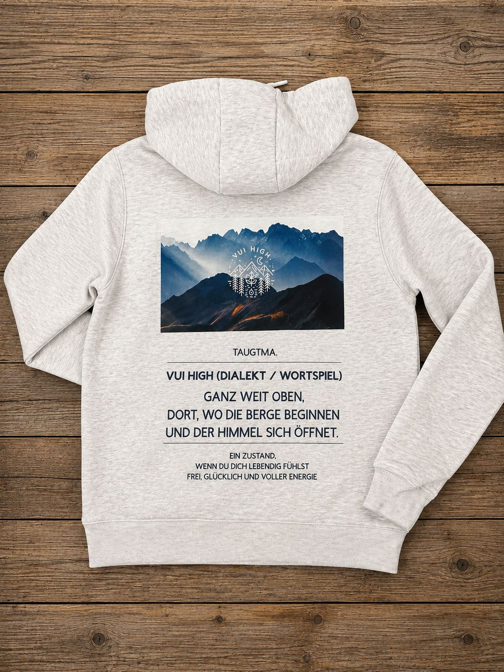 Zipper-Hoodie Herren I Vui High grau, Wappen & mit Text