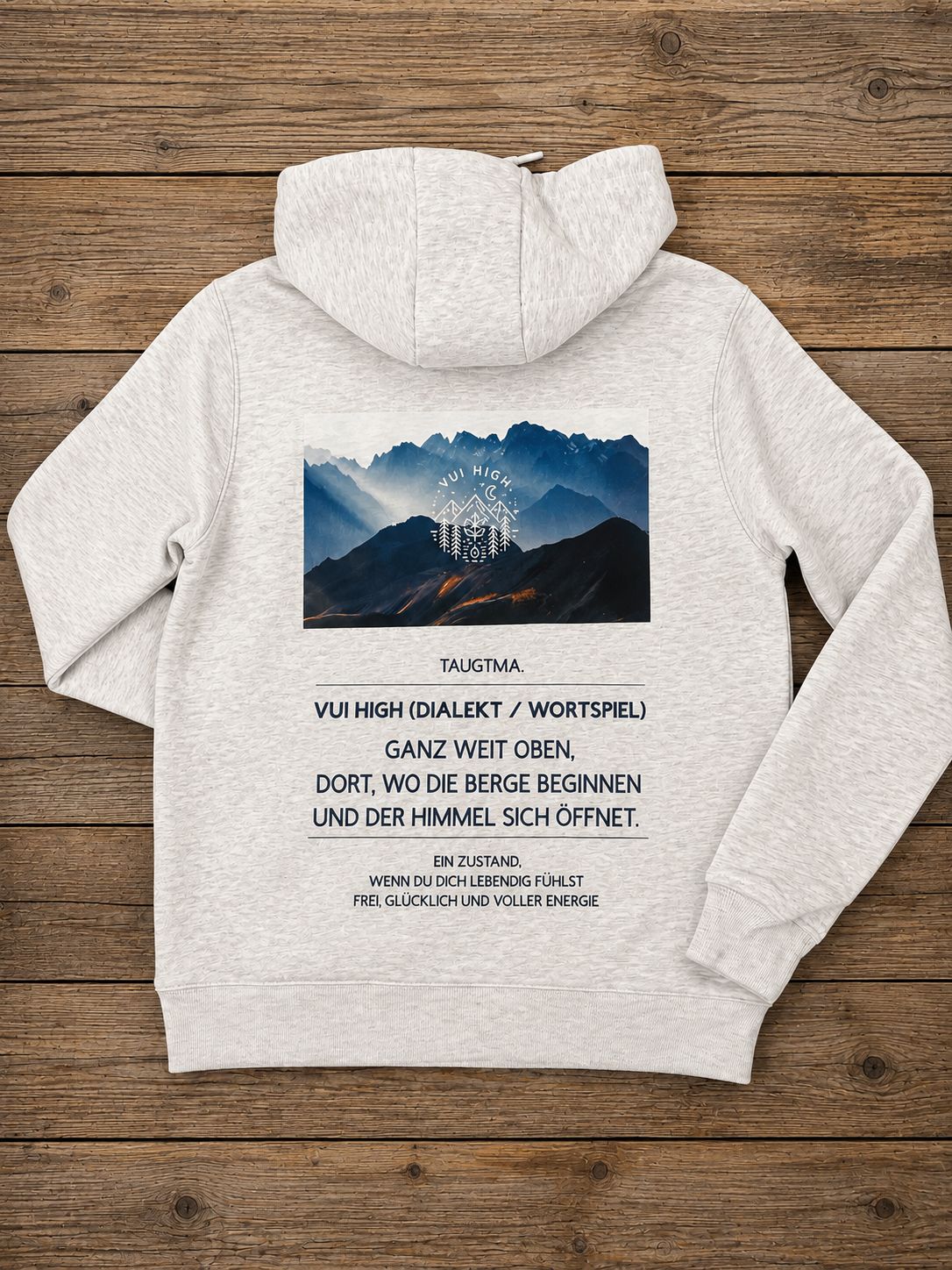 Zipper-Hoodie Damen I Vui High grau, Wappen & mit Text