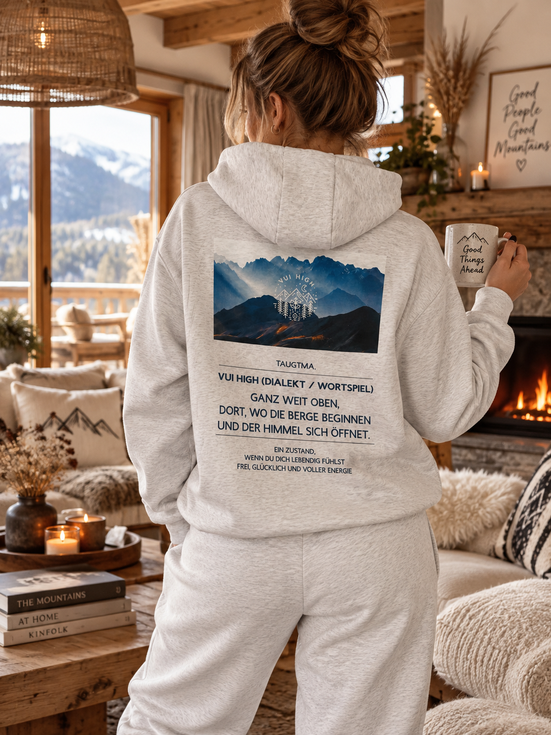 Zipper-Hoodie Damen I Vui High grau, Wappen & mit Text