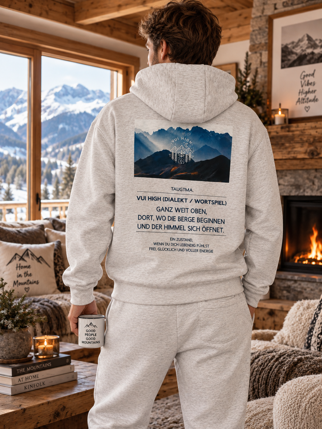 Zipper-Hoodie Herren I Vui High grau, Wappen & mit Text