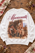 Damen Longsleeve Alpenromantik in Weiß auf Altholztisch