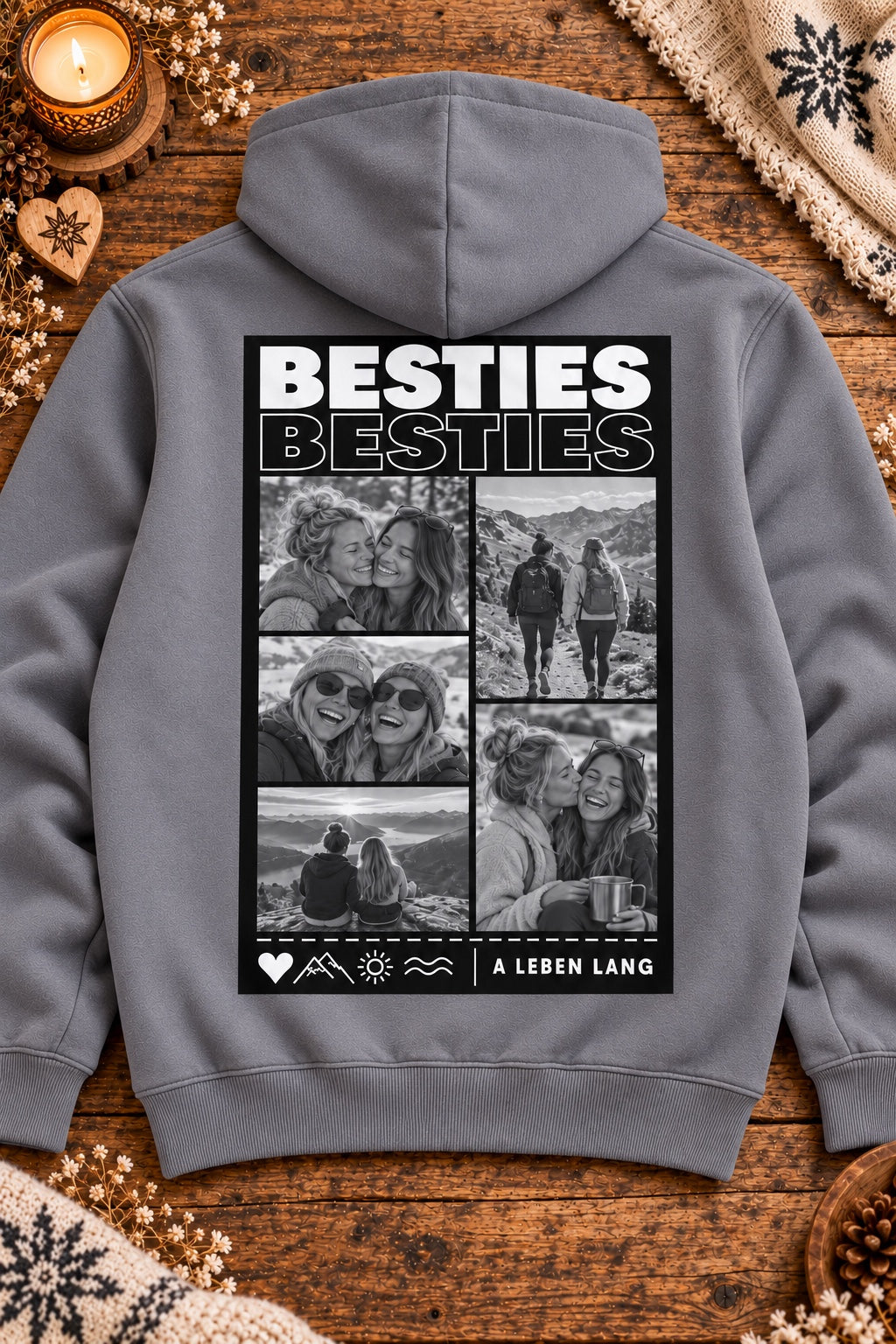 Grauer Damen Foto-Hoodie mit Besties-Beispiel