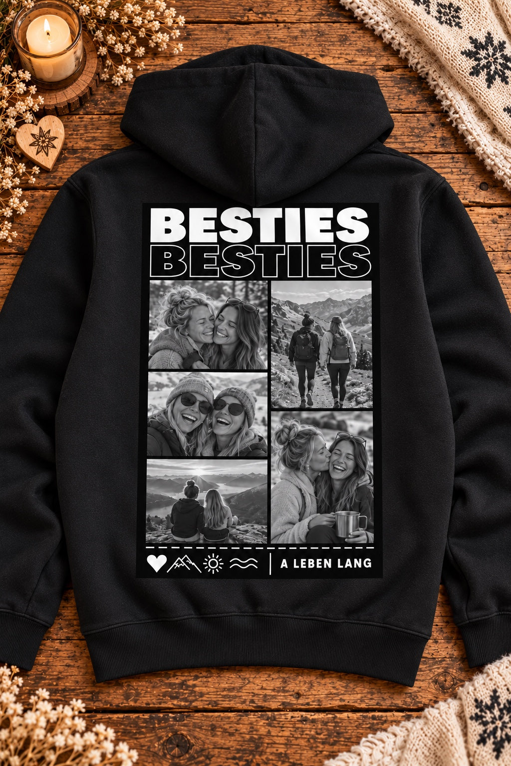 Schwarzer Damen Foto-Hoodie mit Besties-Beispiel