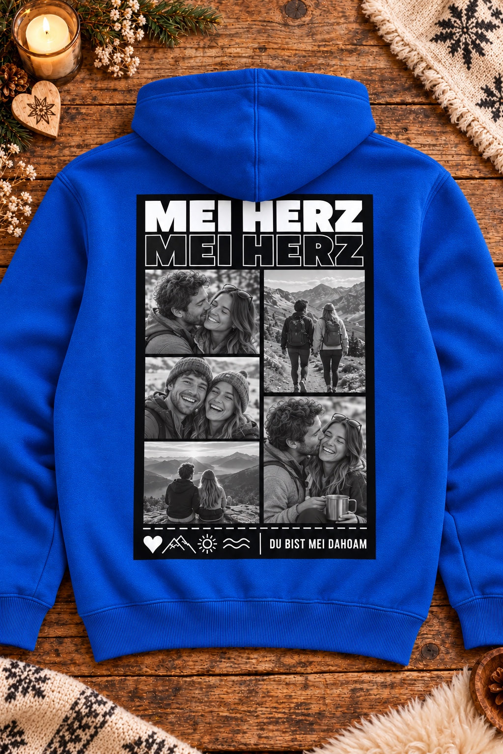 Blauer Damen Foto-Hoodie mit Mei-Herz-Beispiel