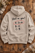 Beiger Herren Hoodie Host mi gern – Rückenansicht auf Altholztisch