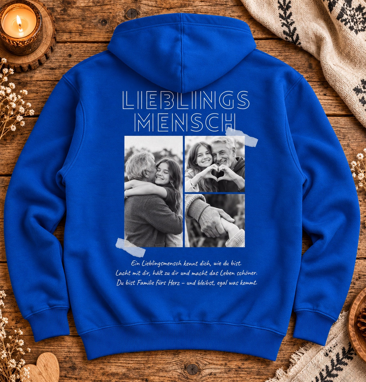 Blauer Lieblingsmensch Kapuzenhoodie mit Opa-Enkelin-Collage