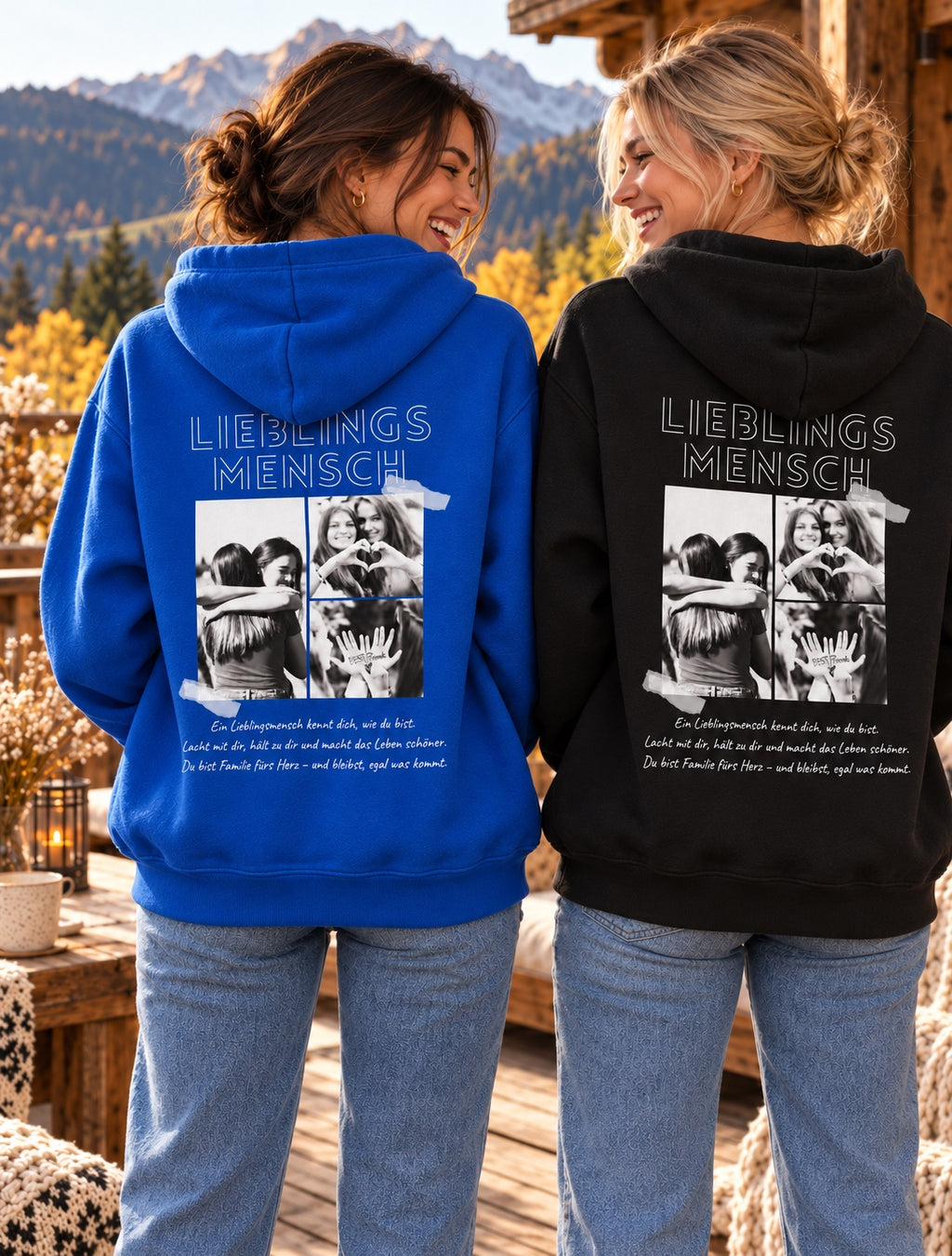 Freundinnen mit Lieblingsmensch Hoodies in Blau und Schwarz