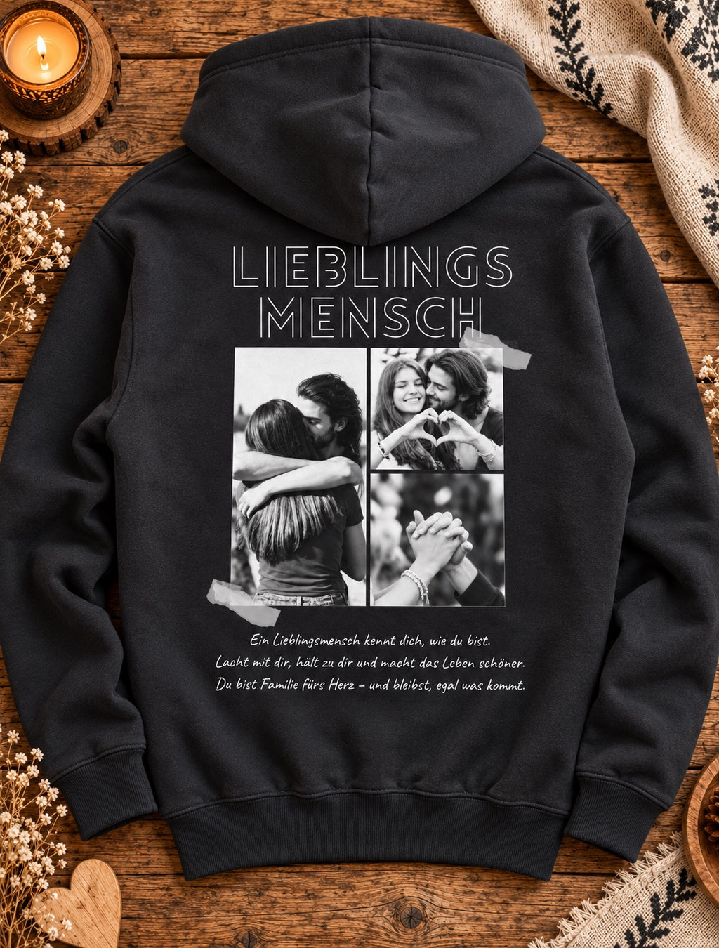 Schwarzer Lieblingsmensch Kapuzenhoodie mit Fotocollage