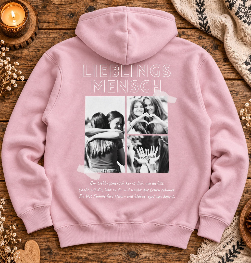 Rosa Lieblingsmensch Kapuzenhoodie mit Fotocollage
