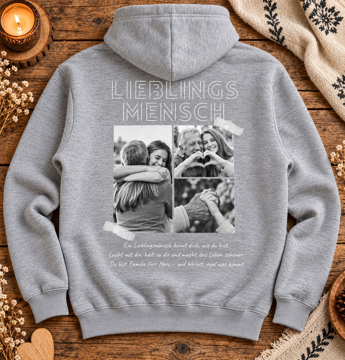 Grau melierter Lieblingsmensch Kapuzenhoodie
