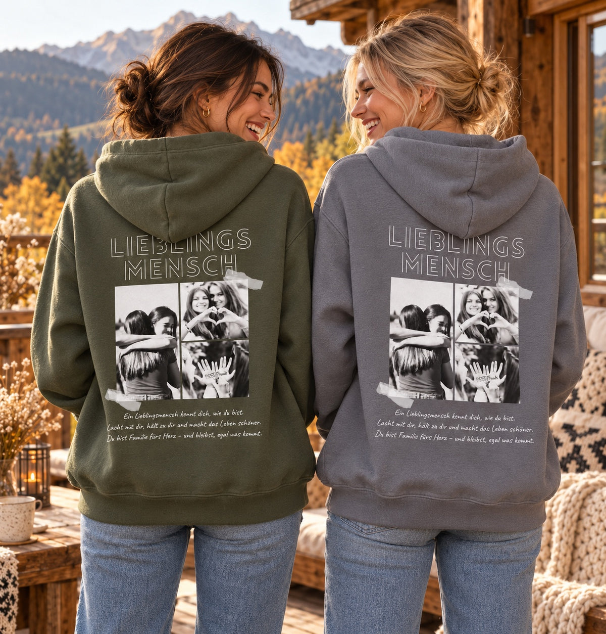 Freundinnen mit Lieblingsmensch Hoodies in Olive und Grau