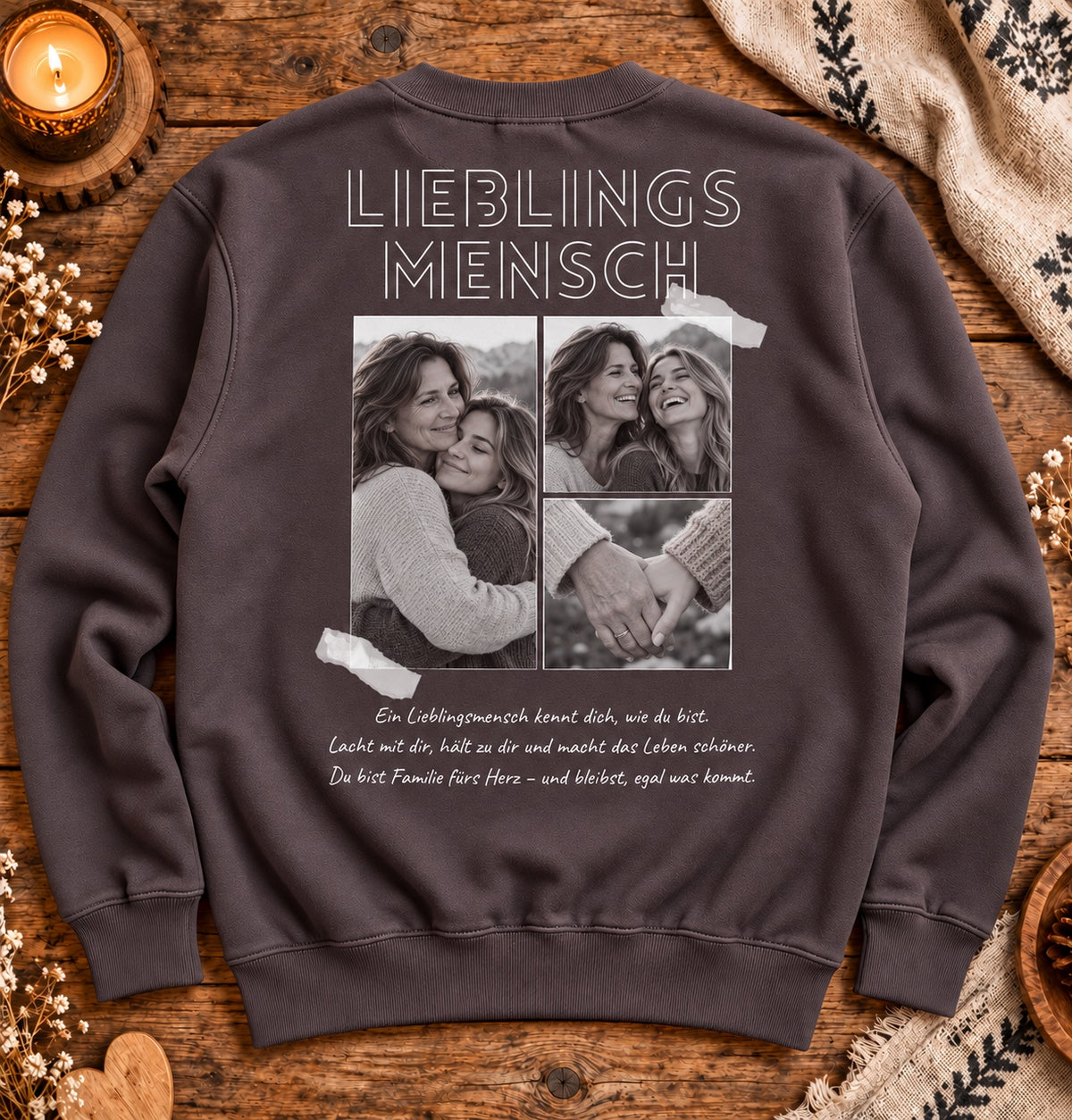 Braunes Lieblingsmensch Sweatshirt mit Mutter-Tochter-Fotocollage