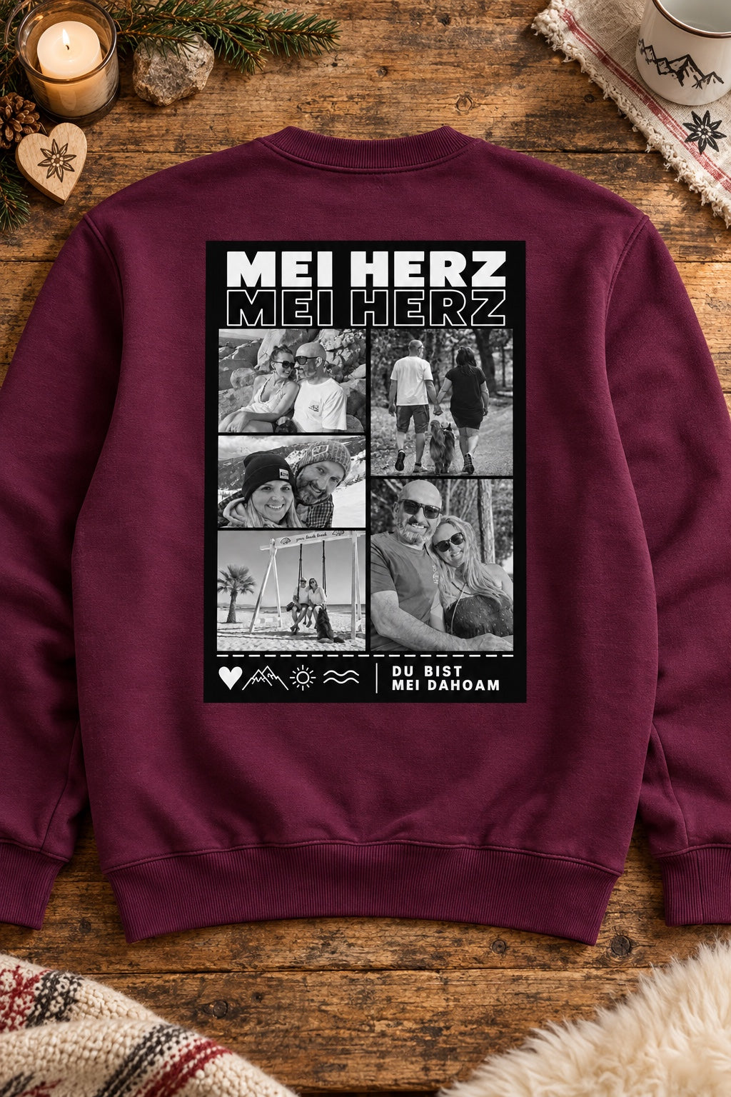 Personalisierter Mei Herz Sweatshirt Rückenprint in Beere