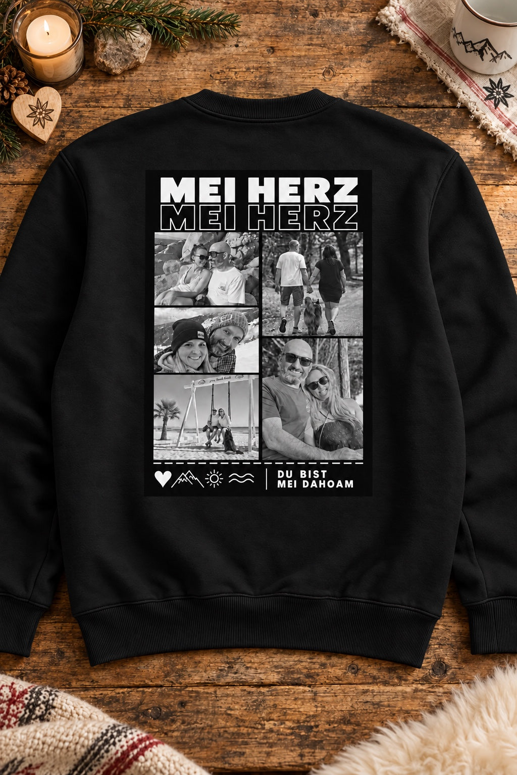 Personalisierter Mei Herz Sweatshirt Rückenprint in Schwarz