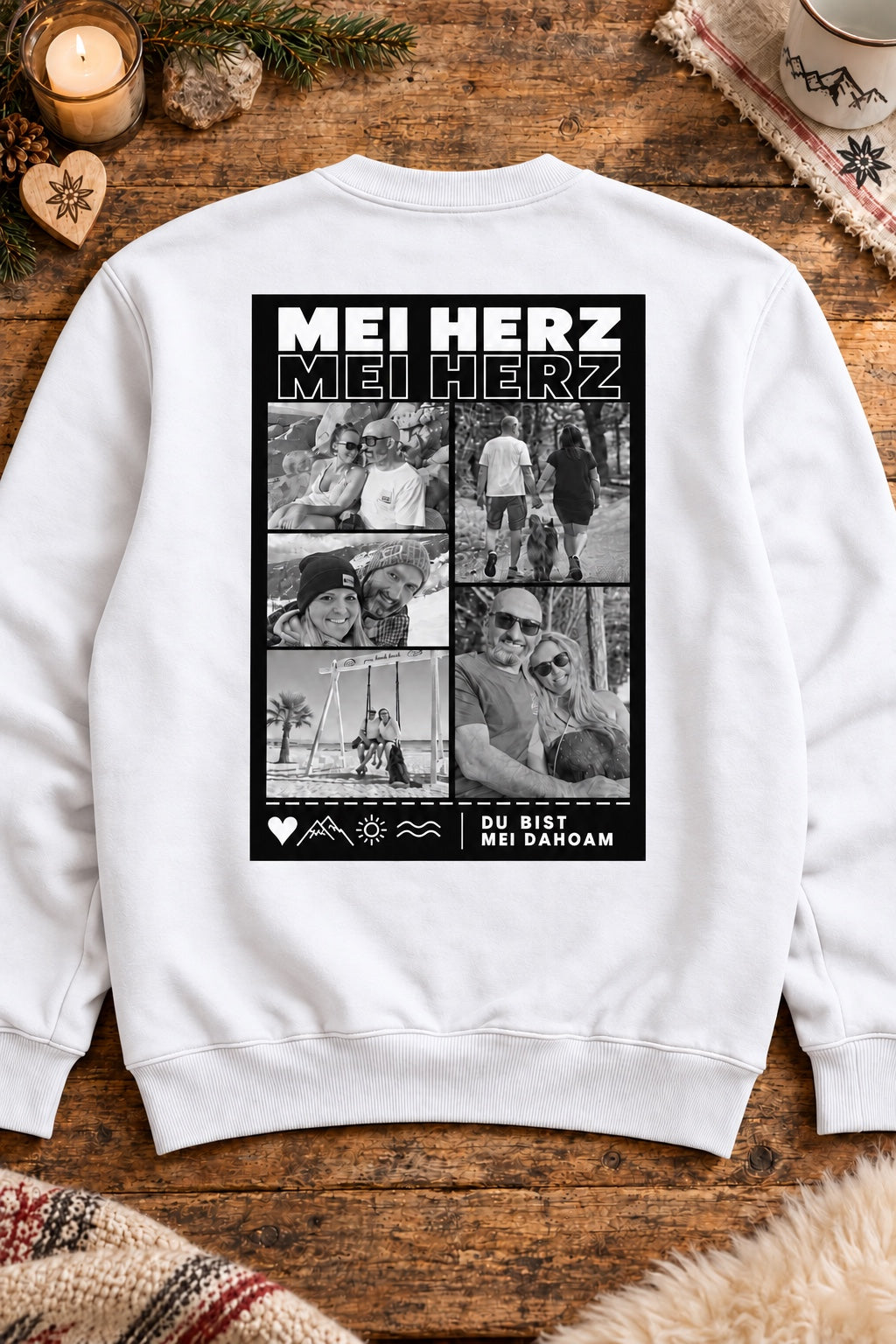 Personalisierter Mei Herz Sweatshirt Rückenprint in Weiß
